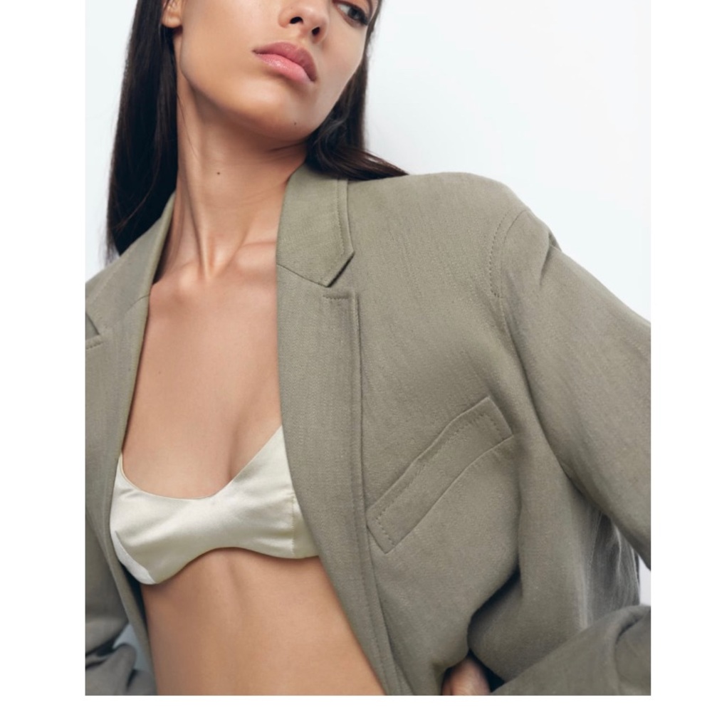 Zara Linen Blend straight cut blazer/ L- no tags - Picture 2 of 9